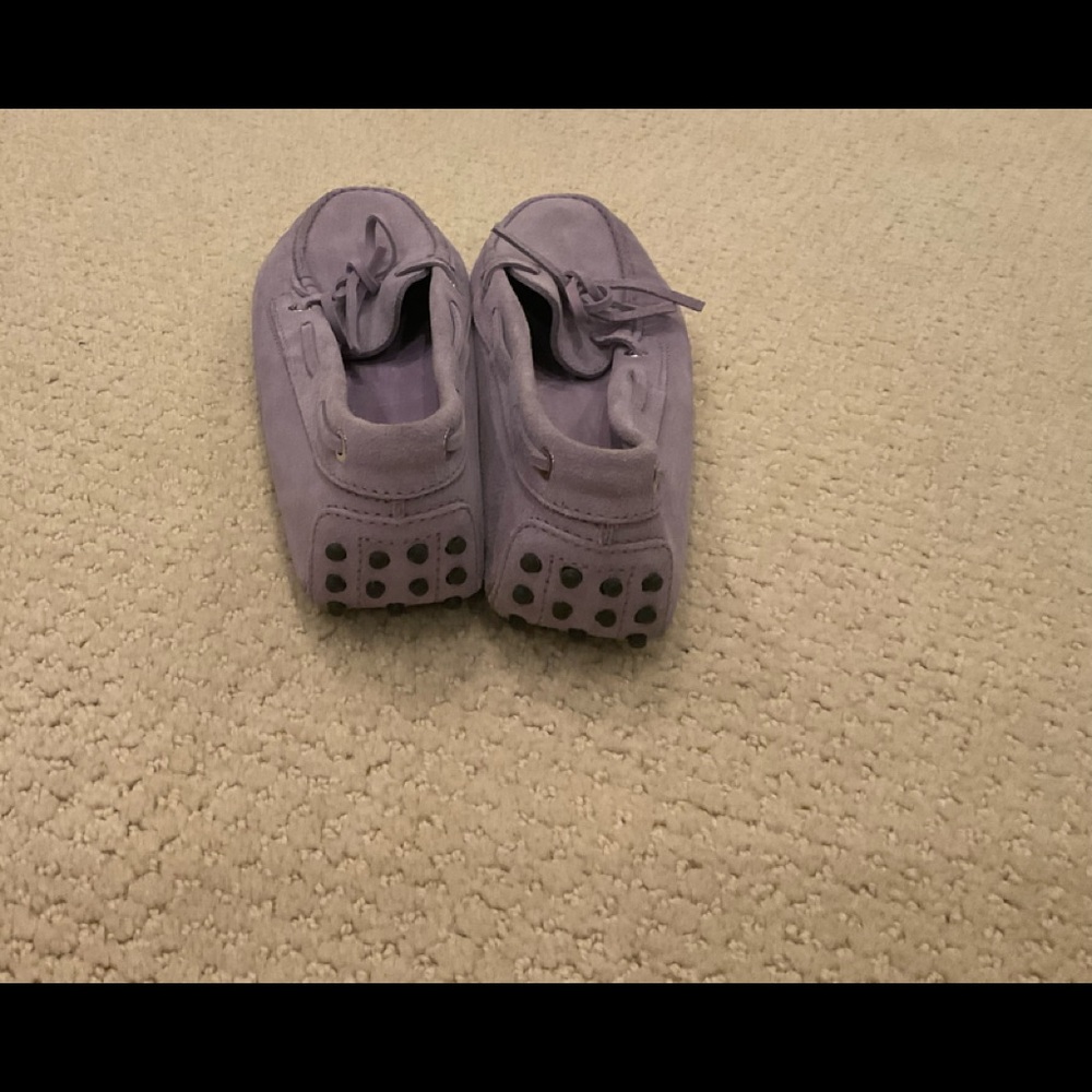 (d) Tod's Purple Suede Loafers.